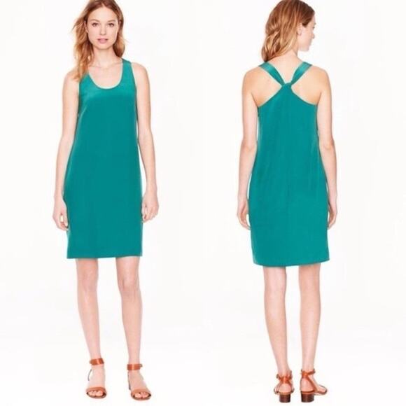 J. Crew NWT Twisted Back Scoop Neck Shift Dress in Green Size 14 - Picture 1 of 8